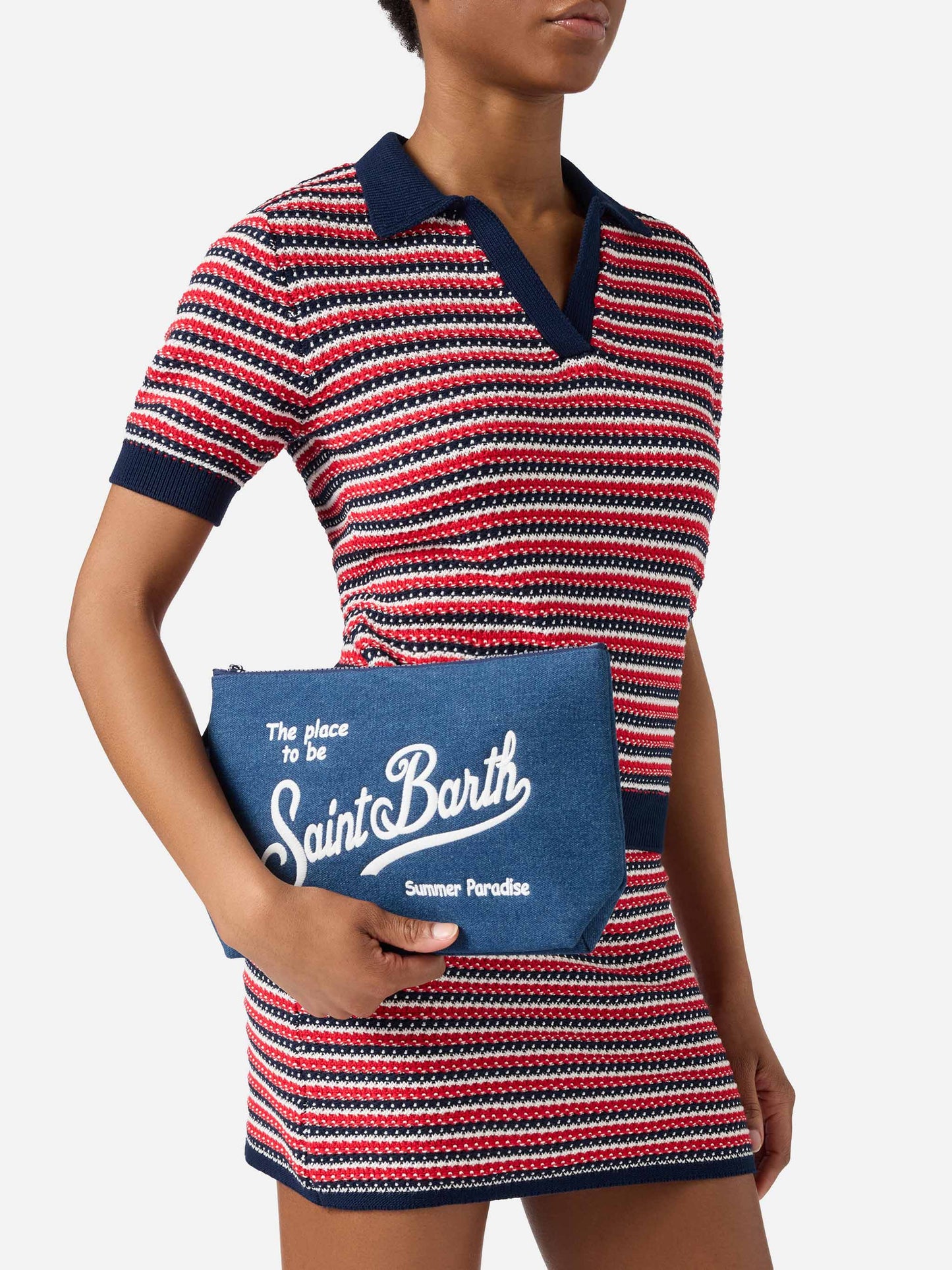 Pouch Aline efecto denim azul oscuro 