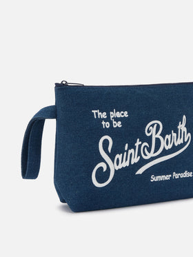 Aline dark blue denim-effect pouch