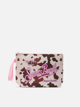 Aline cow print scuba pouch
