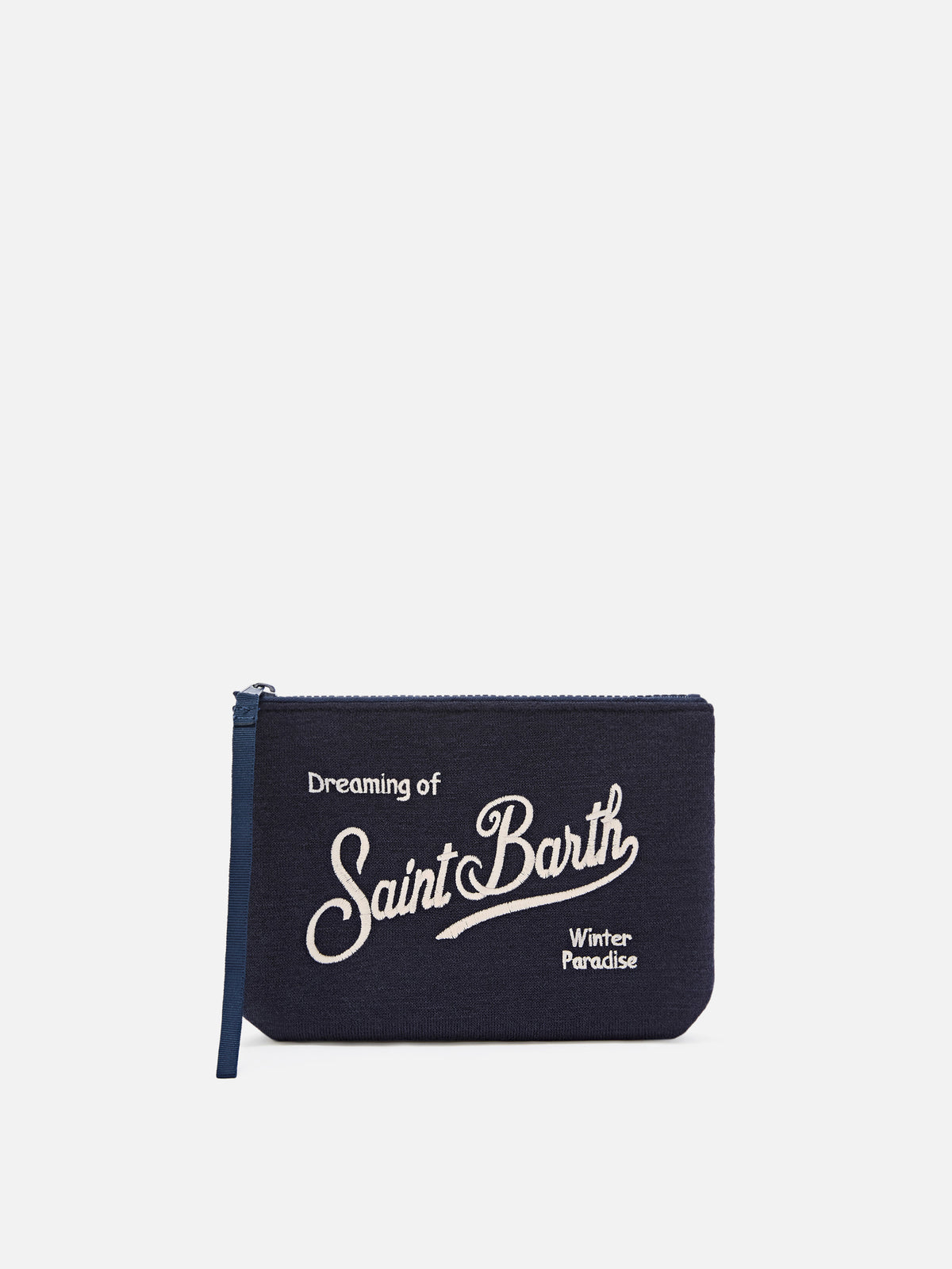 Navy blue Aline Wollmischung pochette mit Logostickerei 