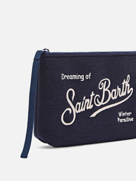 Navy blue Aline Wollmischung pochette mit Logostickerei 