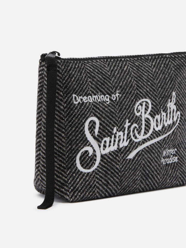 Aline Wool Pouch in herringbone wool blend