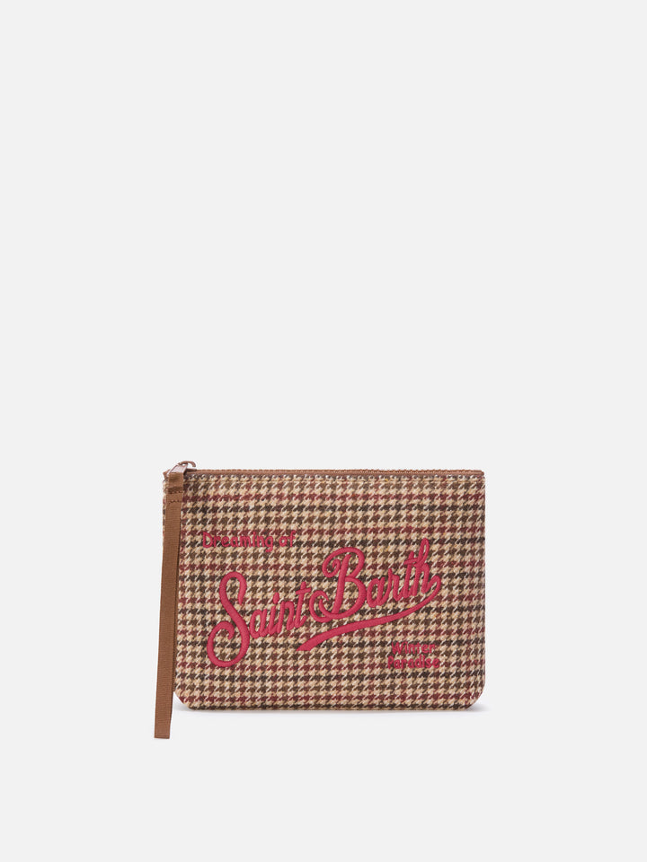 Aline en mélange de laine pochette à motif pied-de-poule et broderie logo 