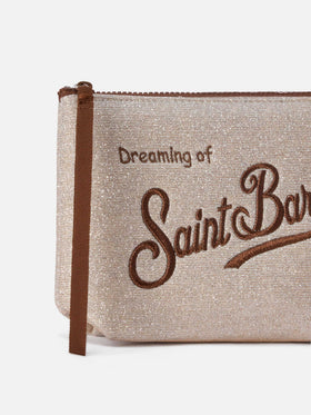 Pull lurex pochette beige Aline avec broderie logo 