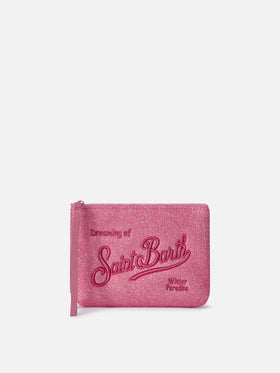 Fuchsia Aline lurex pochette with logo embroidery