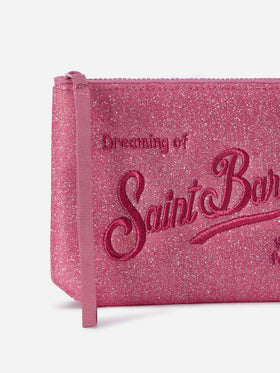 Fuchsia Aline lurex pochette with logo embroidery