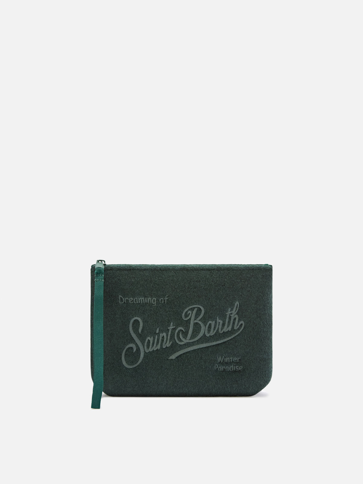 Pochette Aline verde in feltro con ricamo logo
