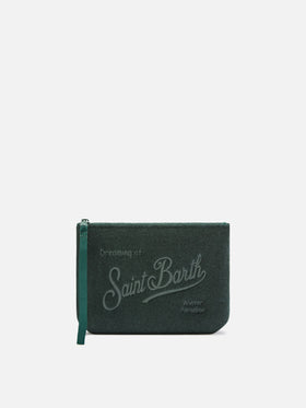 Pochette Aline verde in feltro con ricamo logo