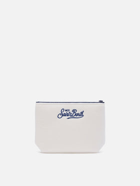Pochette Aline bianco sporco in feltro con ricamo St. Moritz | Special edition