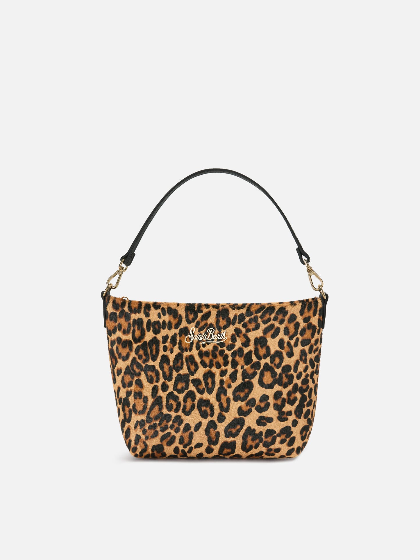 Aline Tasche aus Ponyhaar mit Leopardenmuster und Metall-Logoplakette 