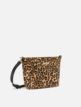 Aline Tasche aus Ponyhaar mit Leopardenmuster und Metall-Logoplakette 