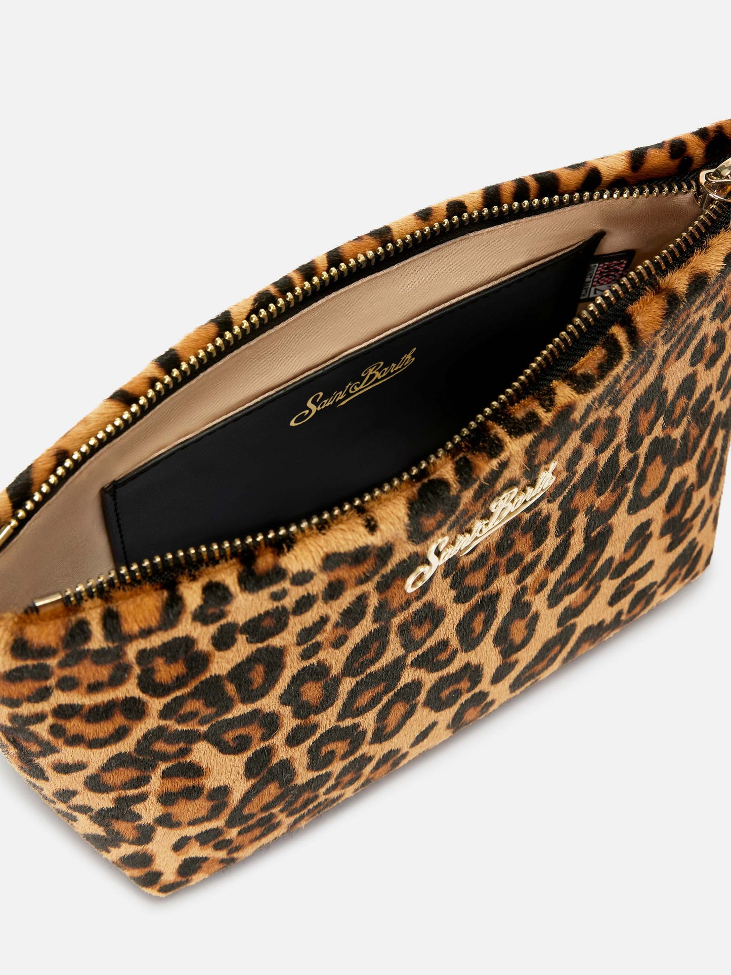 Aline Tasche aus Ponyhaar mit Leopardenmuster und Metall-Logoplakette 