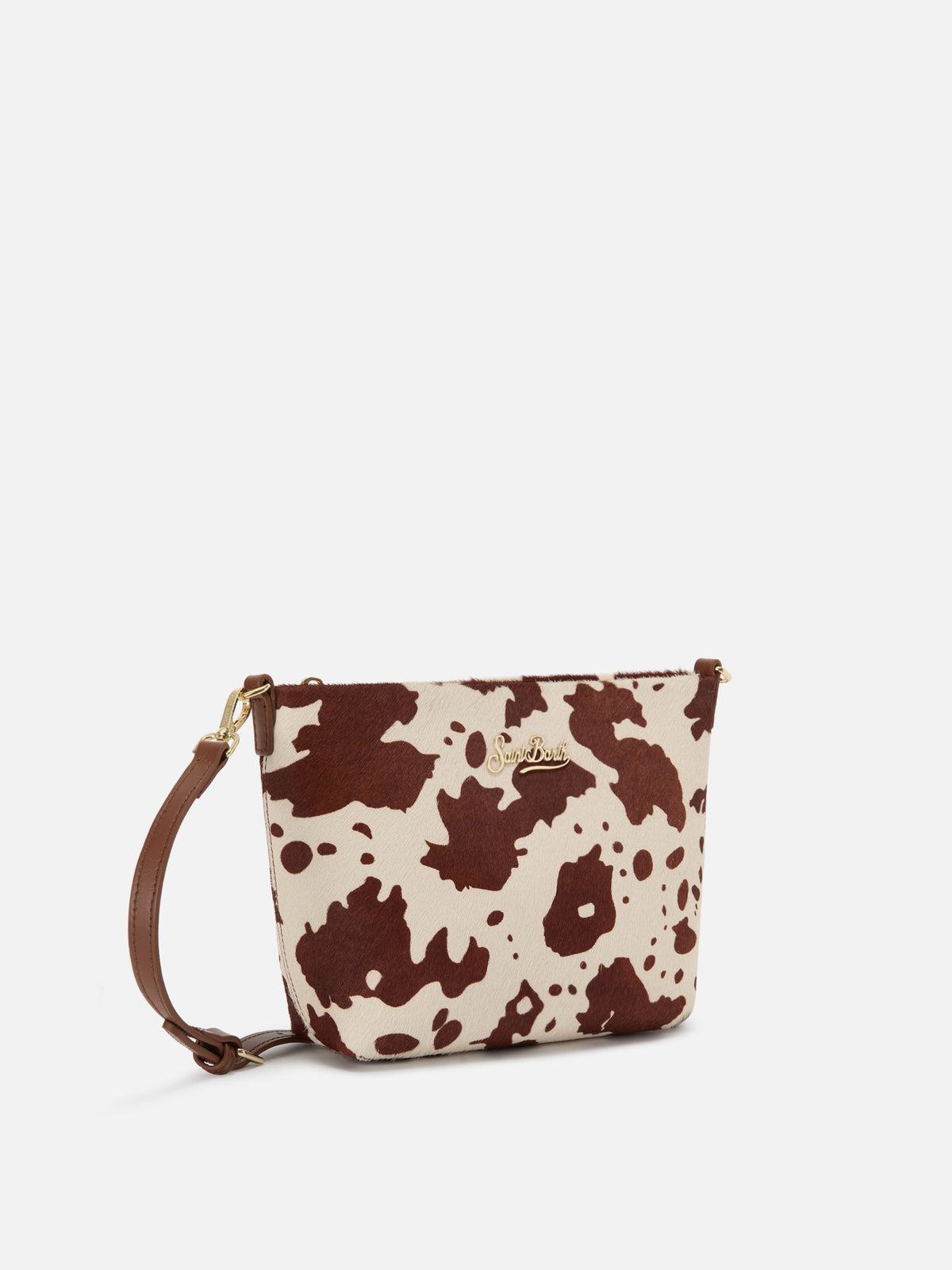 Sac Aline en pony hair imprimé vache avec plaque logo en métal 