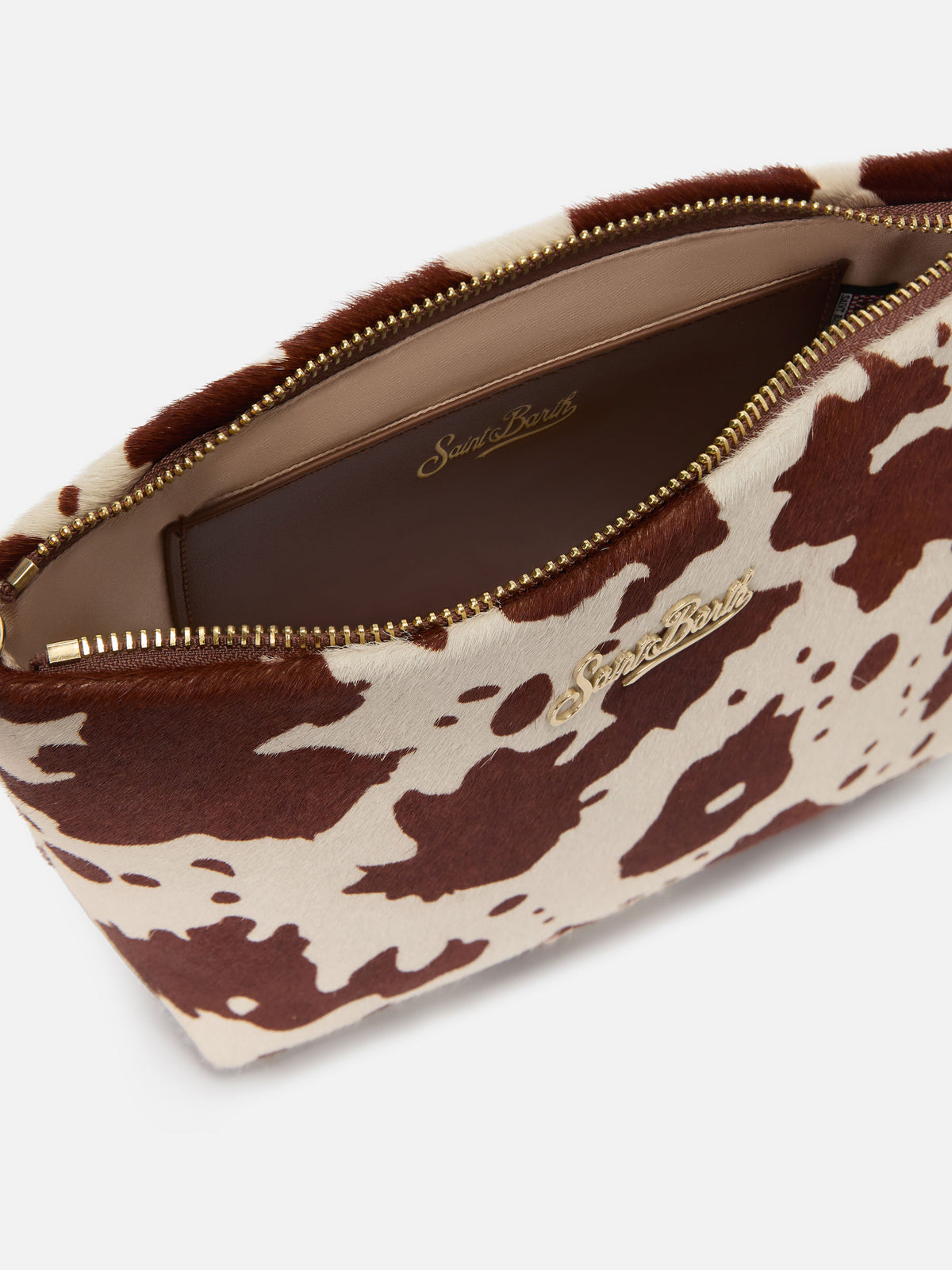 Sac Aline en pony hair imprimé vache avec plaque logo en métal 