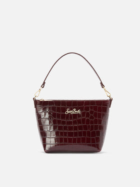 Borsa a spalla Aline Bag in pelle stampa cocco bordeaux