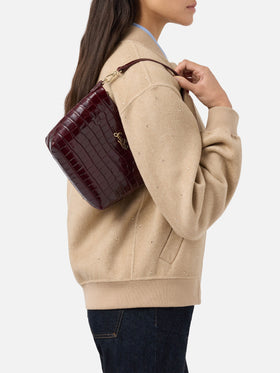 Borsa a spalla Aline Bag in pelle stampa cocco bordeaux