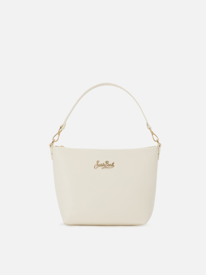 Aline bag in white smooth leather with metal logo plaque