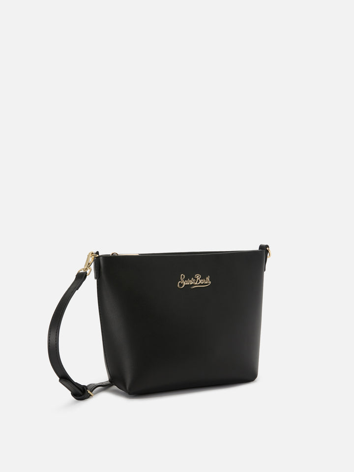 Aline bag in black smooth leather with metal logo plaque