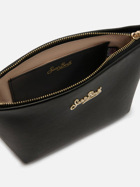 Aline bag in black smooth leather with metal logo plaque