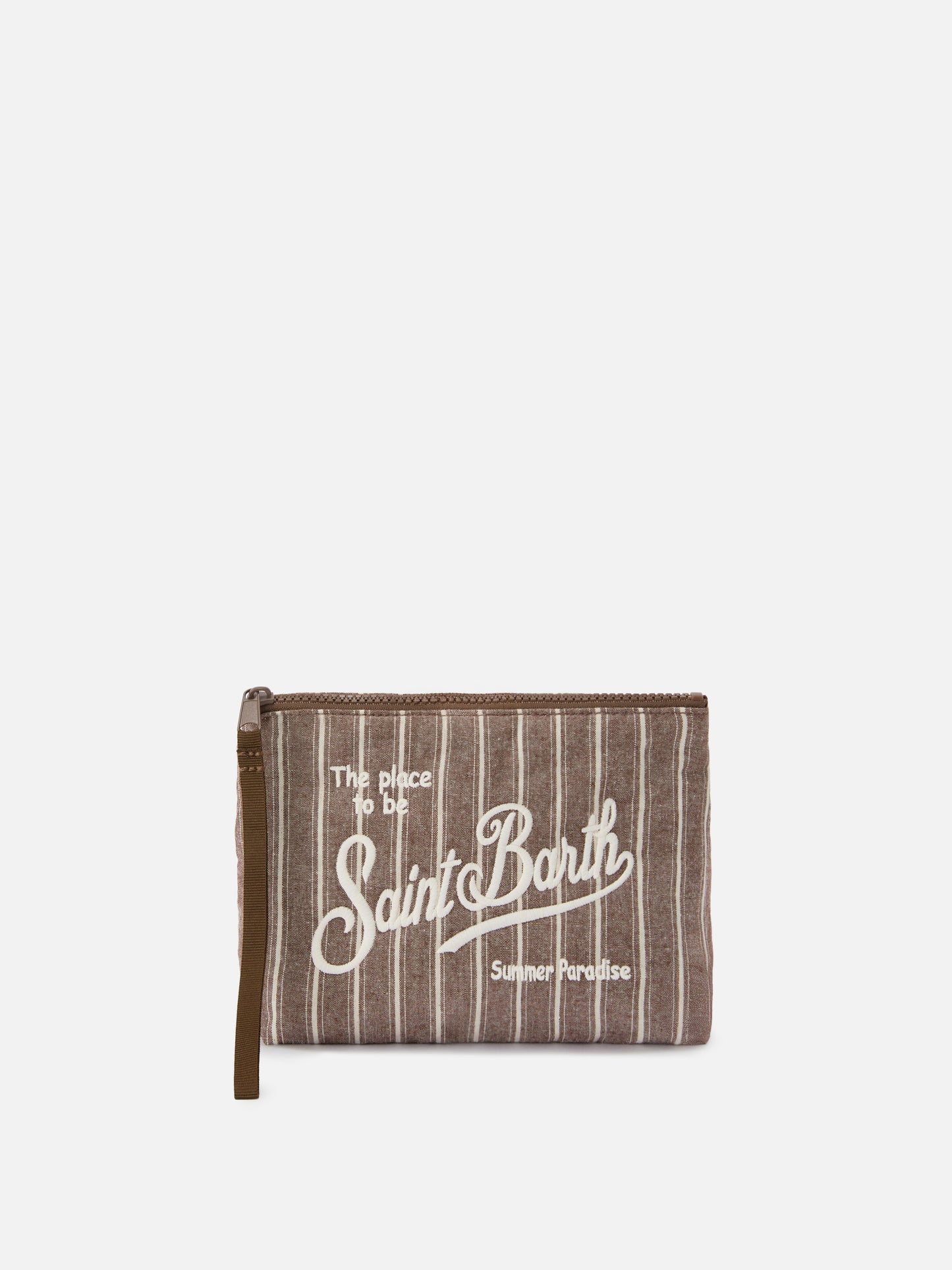 Aline brown narrow striped cotton pouch