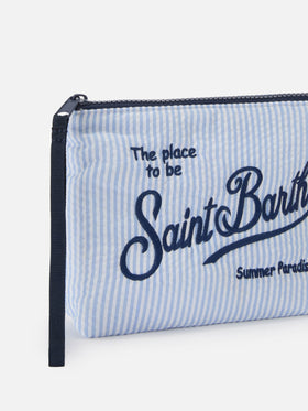 Aline light blue striped seersucker cotton pouch