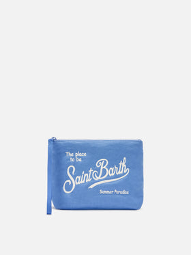 Aline light blue solid color linen pouch