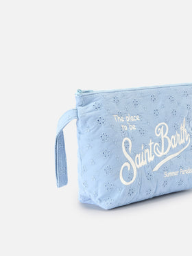 Aline light blue broderie anglaise cotton pouch