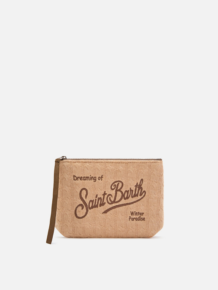 Grey Aline tricot pochette with logo embroidery