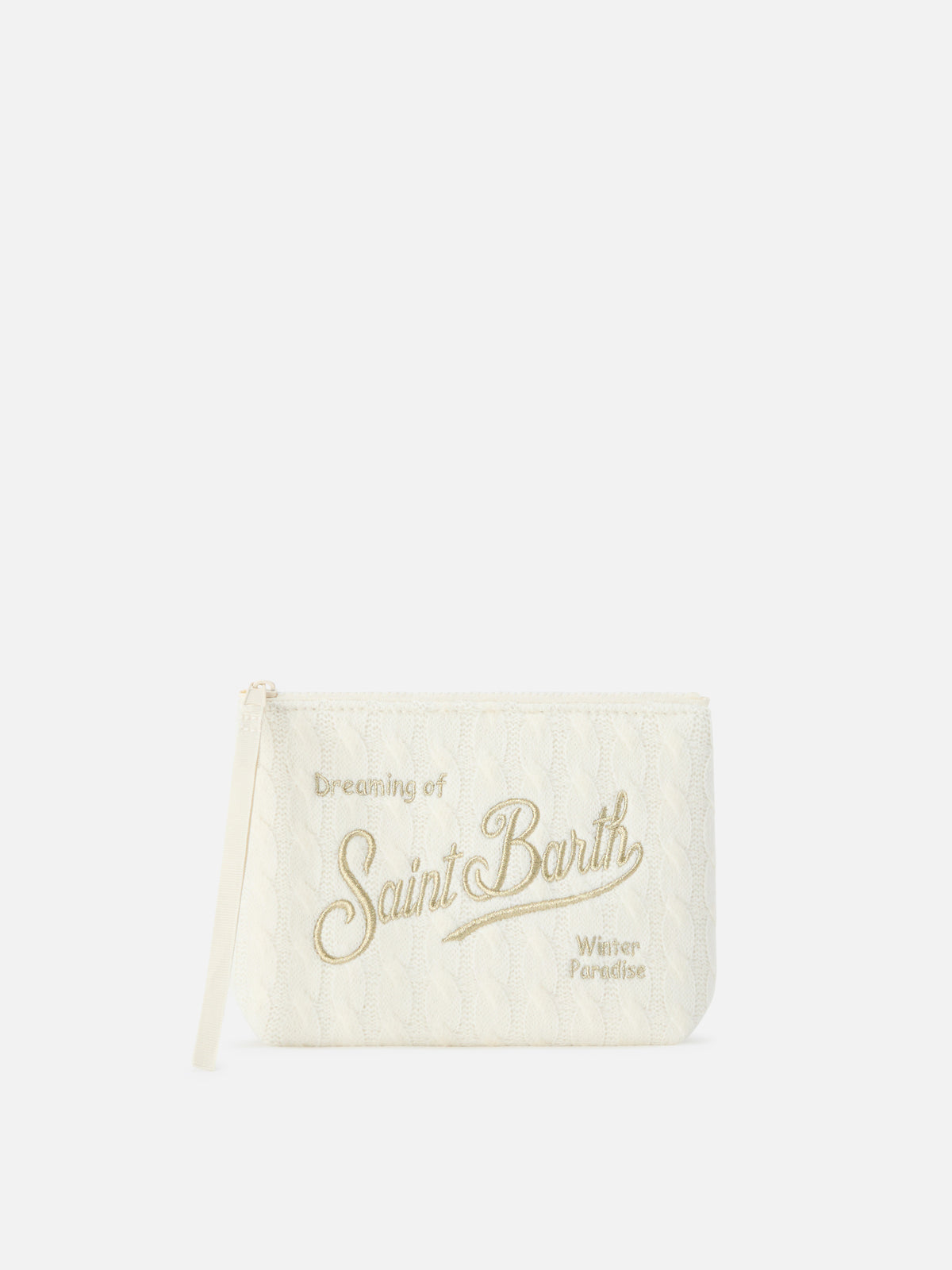 Tricot pochette color blanco roto Aline con bordado del logo 