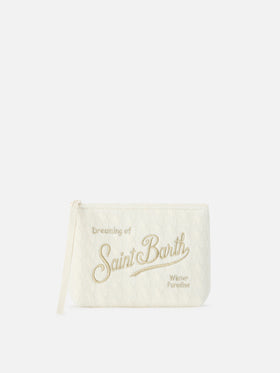 Tricot pochette color blanco roto Aline con bordado del logo 