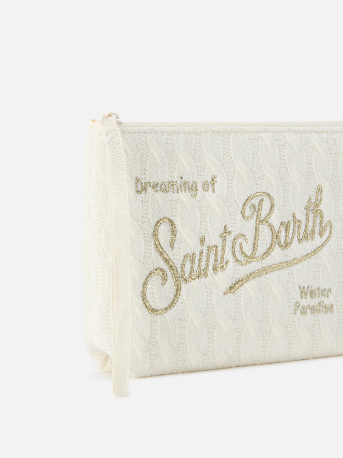 Tricot pochette color blanco roto Aline con bordado del logo 