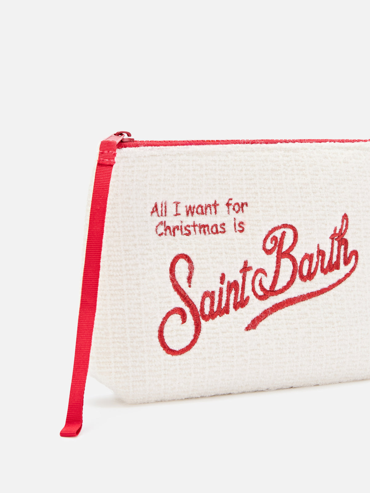 Suéter de punto pochette color off white Aline con bordado Merry Christmas 