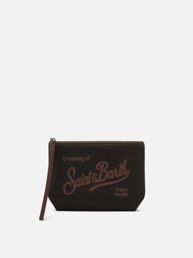 Military green Aline waxed pochette with logo embroidery