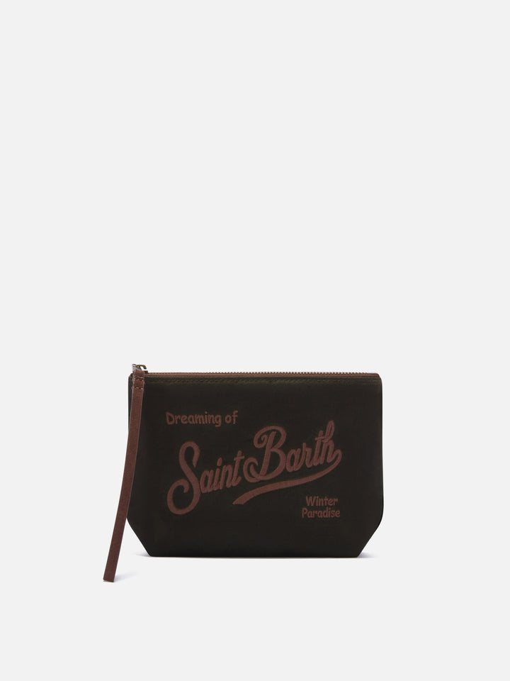 Military green Aline waxed pochette with logo embroidery