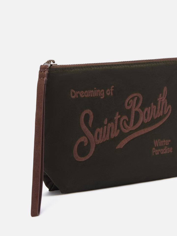 Military green Aline waxed pochette with logo embroidery