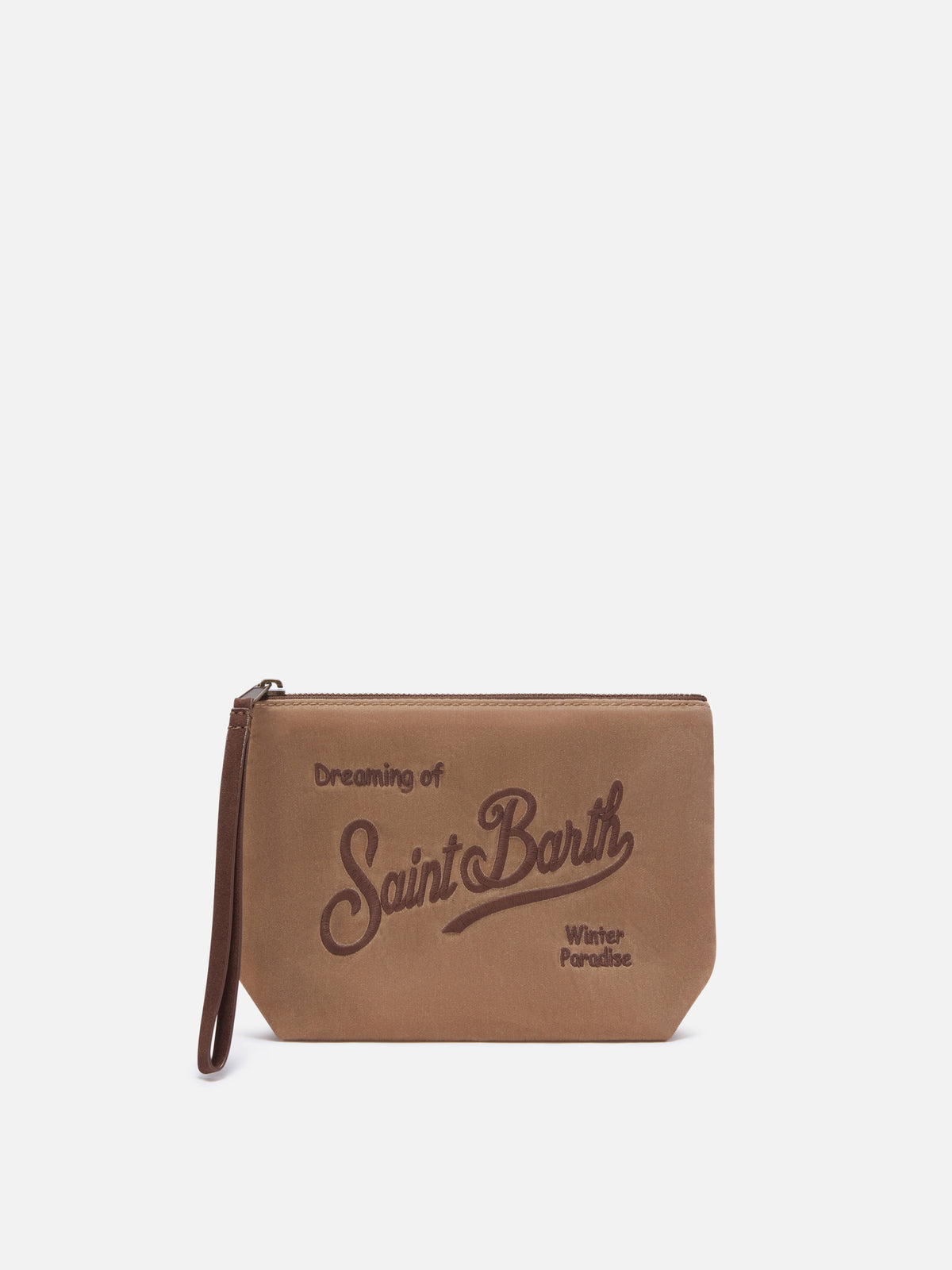 Gewachste pochette in Aline mit Logostickerei 