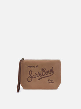 Gewachste pochette in Aline mit Logostickerei 