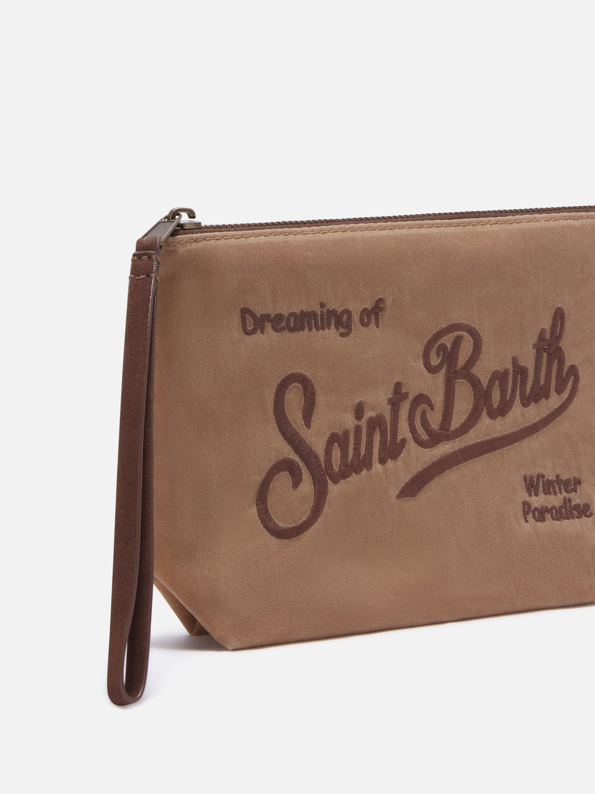 Gewachste pochette in Aline mit Logostickerei 