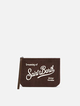 Braune Aline aus Cord pochette mit Logostickerei 