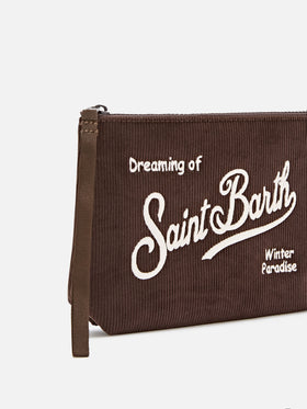 Braune Aline aus Cord pochette mit Logostickerei 