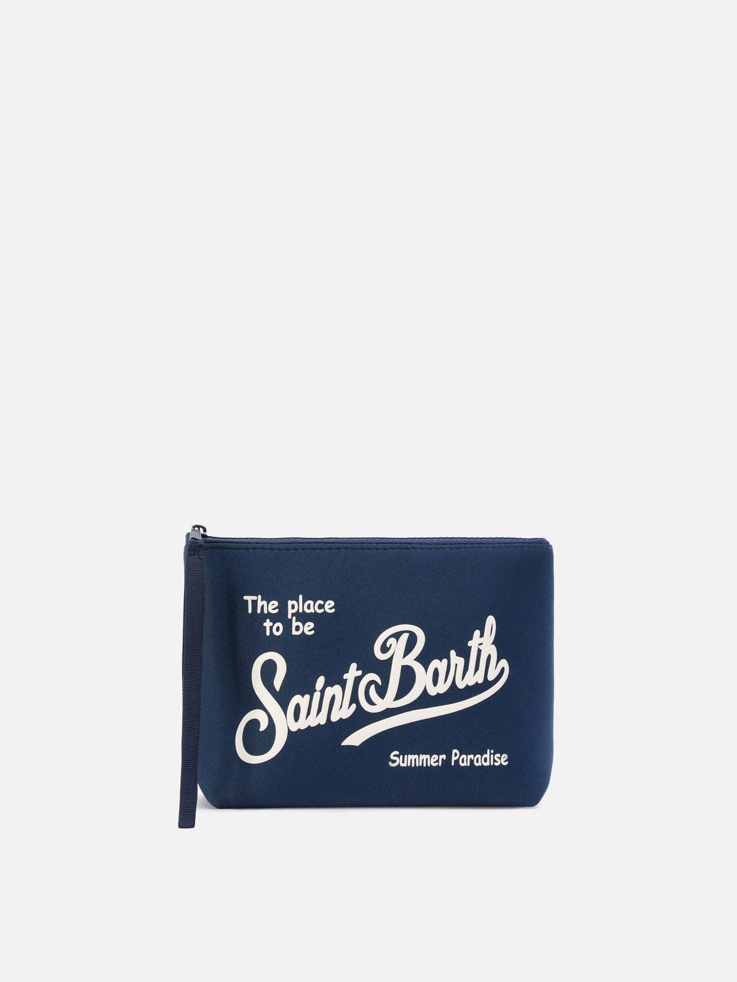 Pochette Aline in scuba blu navy con logo stampato