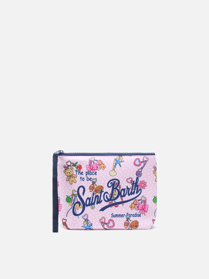 Aline scuba pink pouch with Charms Party print