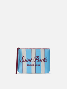Pochette Aline en scuba à rayures bleu clair avec logo Beach Club 