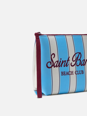 Pochette Aline en scuba à rayures bleu clair avec logo Beach Club 