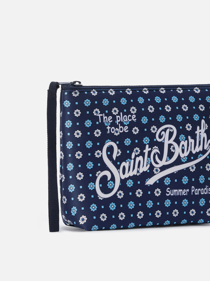Aline blue scuba pouch with all-over floral print