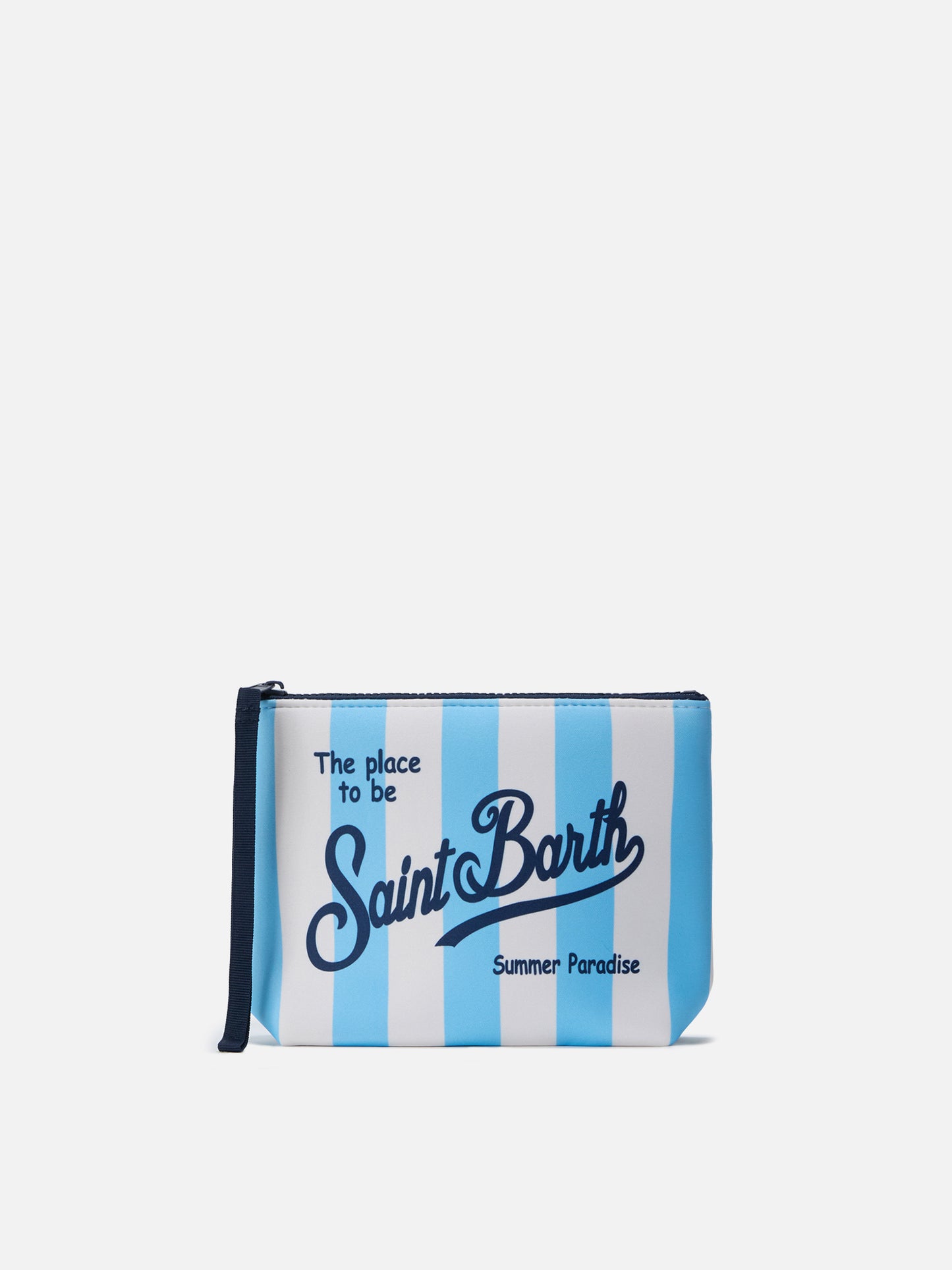 Pochette scuba Aline azul claro con estampado pop de rayas 