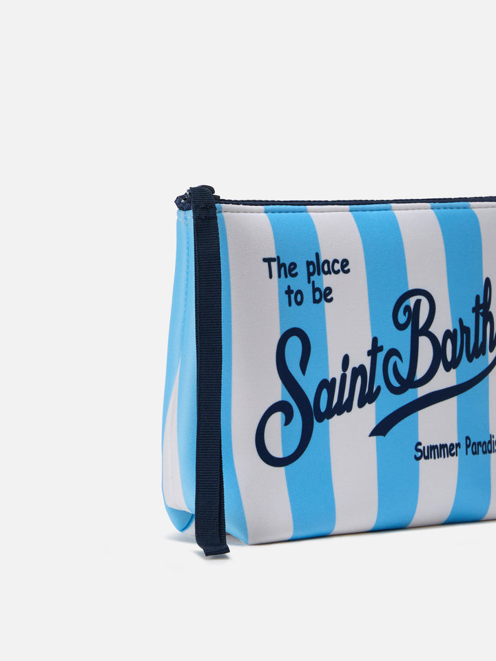 Light blue Aline scuba pouch with stripes pop print