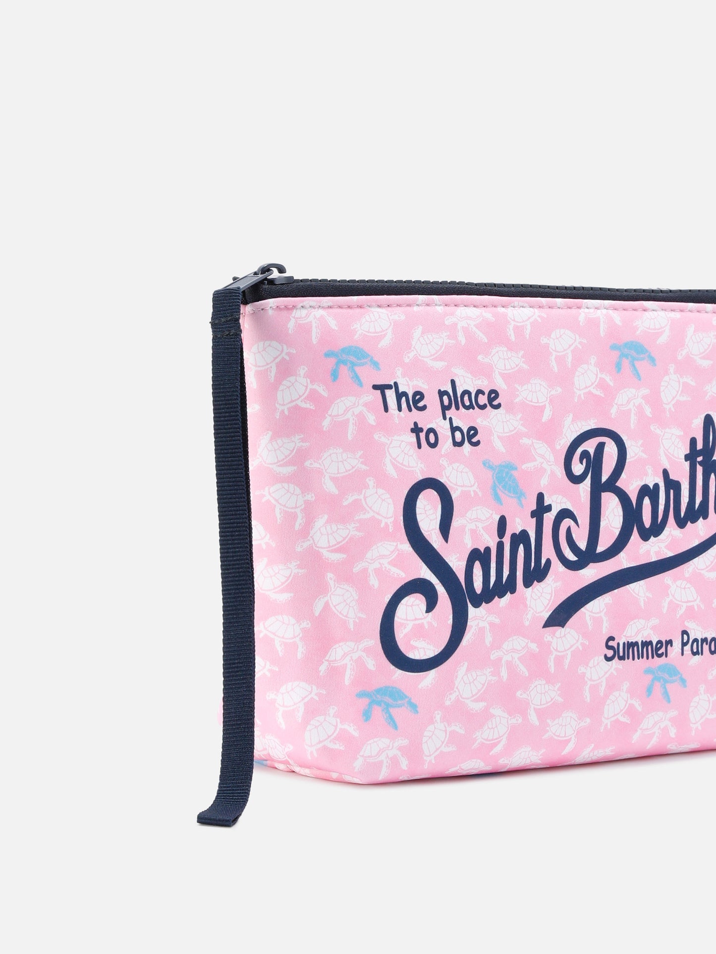 Pochette Aline in scuba rosa con stampa tartarughe a contrasto