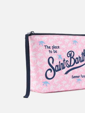 Pochette Aline in scuba rosa con stampa tartarughe a contrasto