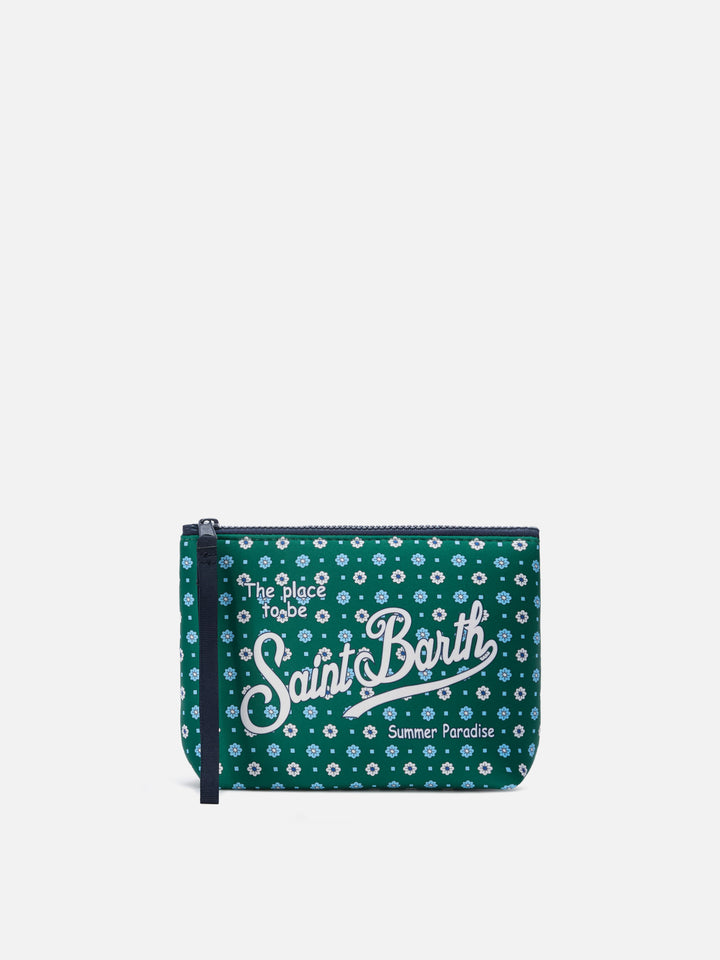 Aline green scuba pouch with all-over floral print